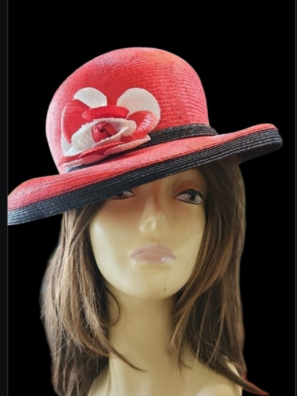Mr. John New York Paris Red Blk Cream Floral Vintage Derby Church Tea Hat
